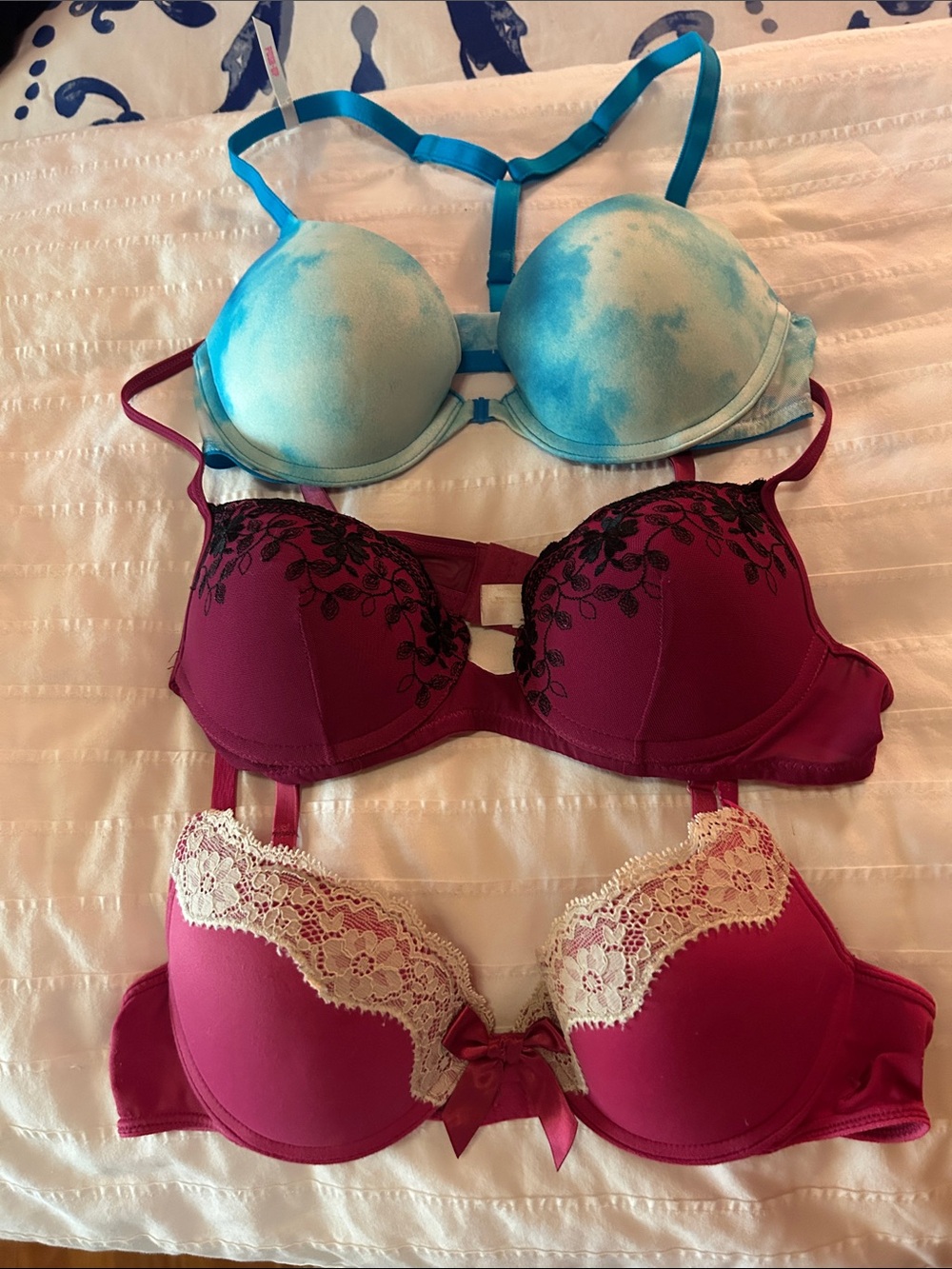 Bras (Three) Size 34A in Excellent Condition; Beautiful Colors; Padded & Push Up